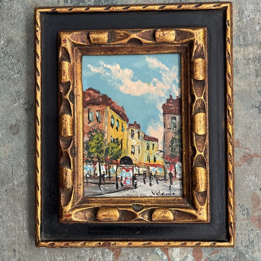 VTG Original European Street Scene Oil Painting Signed Valerio Framed